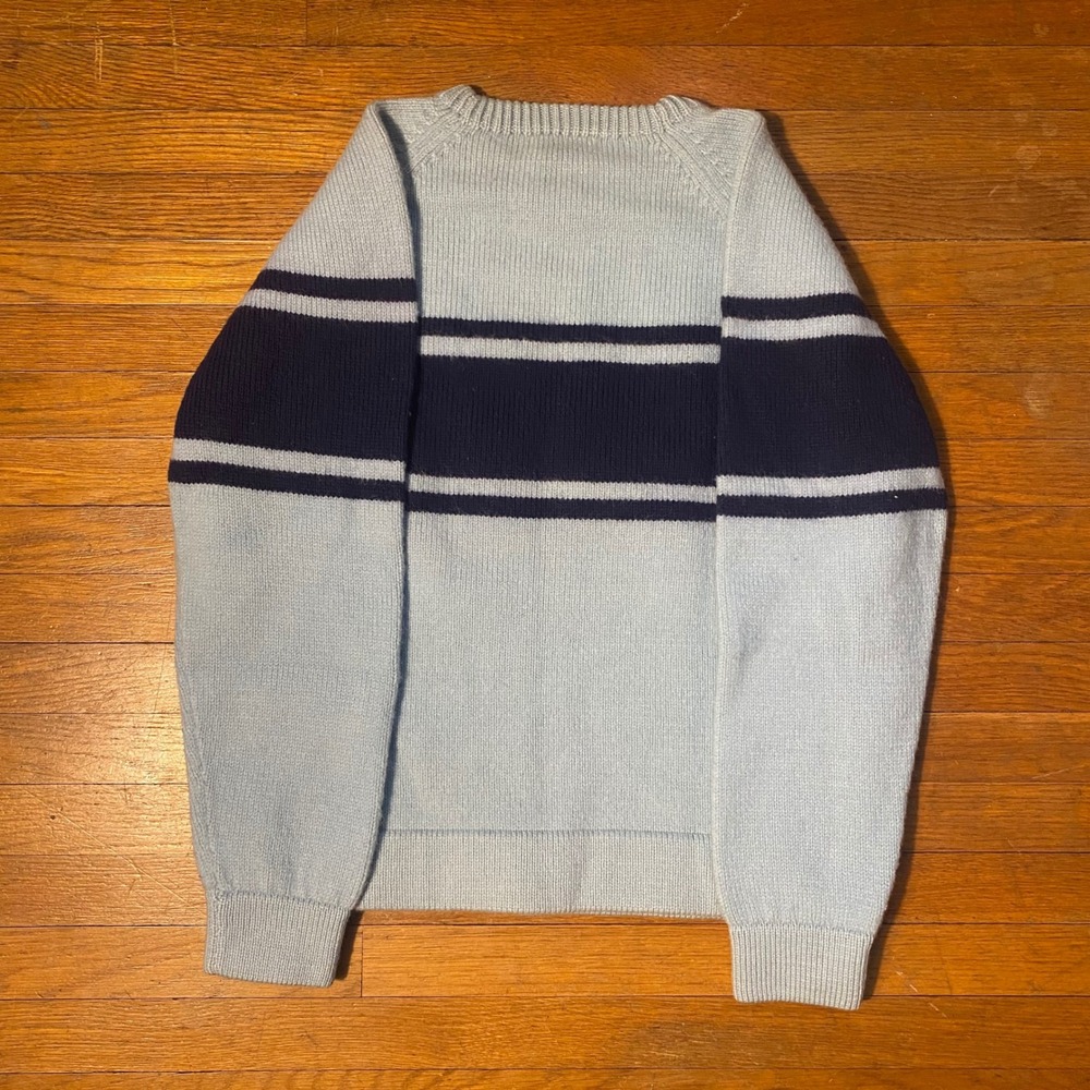 Moriarty Sweater Stowe Vermont Vintage Wool Striped Knit Pullover Blue Mens S - Picture 6 of 6